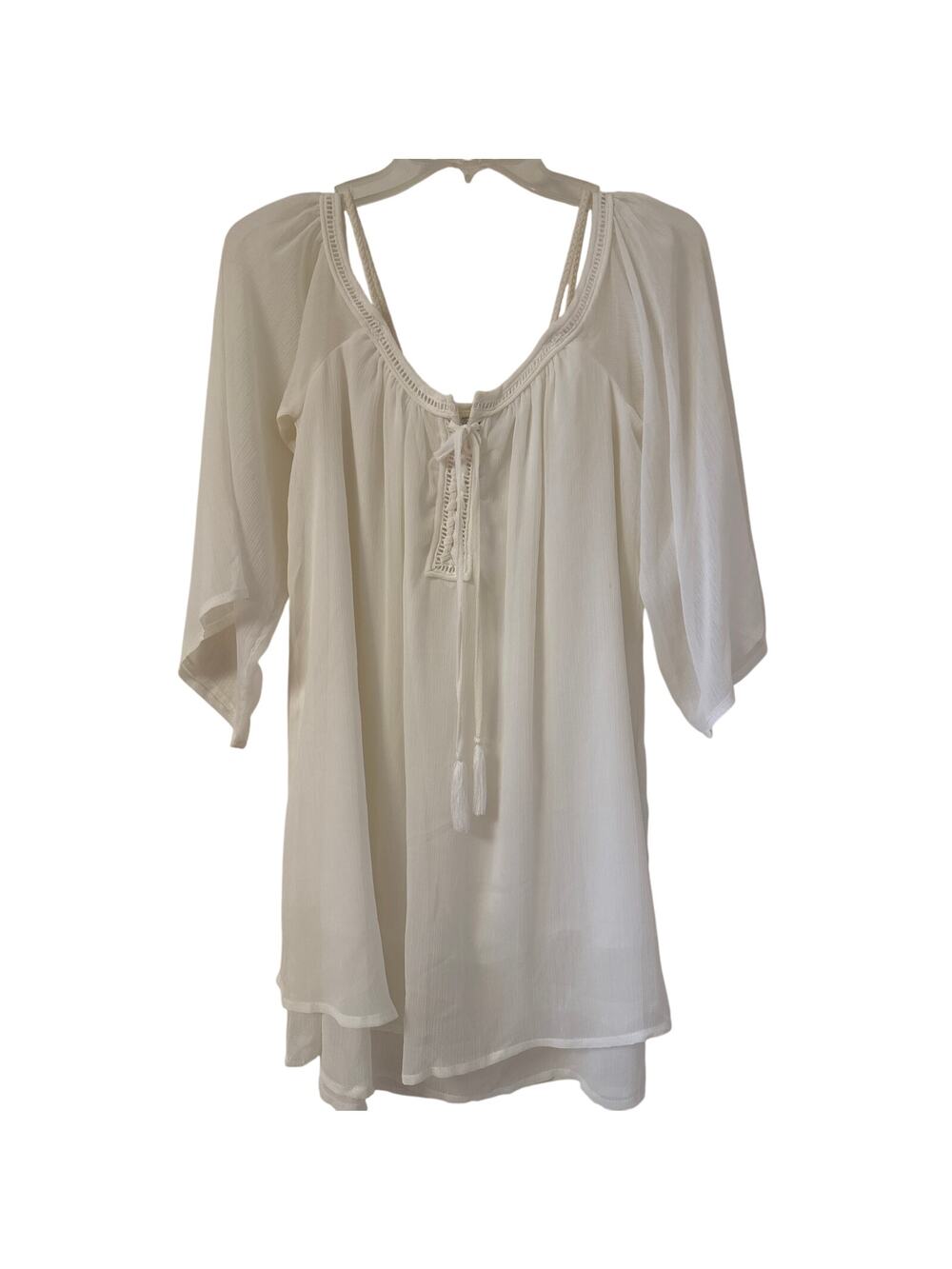 Purple Snow, Small, Sheer, Layered Gauze, Off-White Off Shoulder Spaghetti Strap